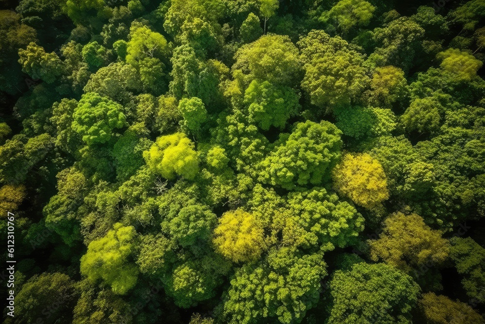 Aerial view of green forest in the rainforest. Nature background. generative AI