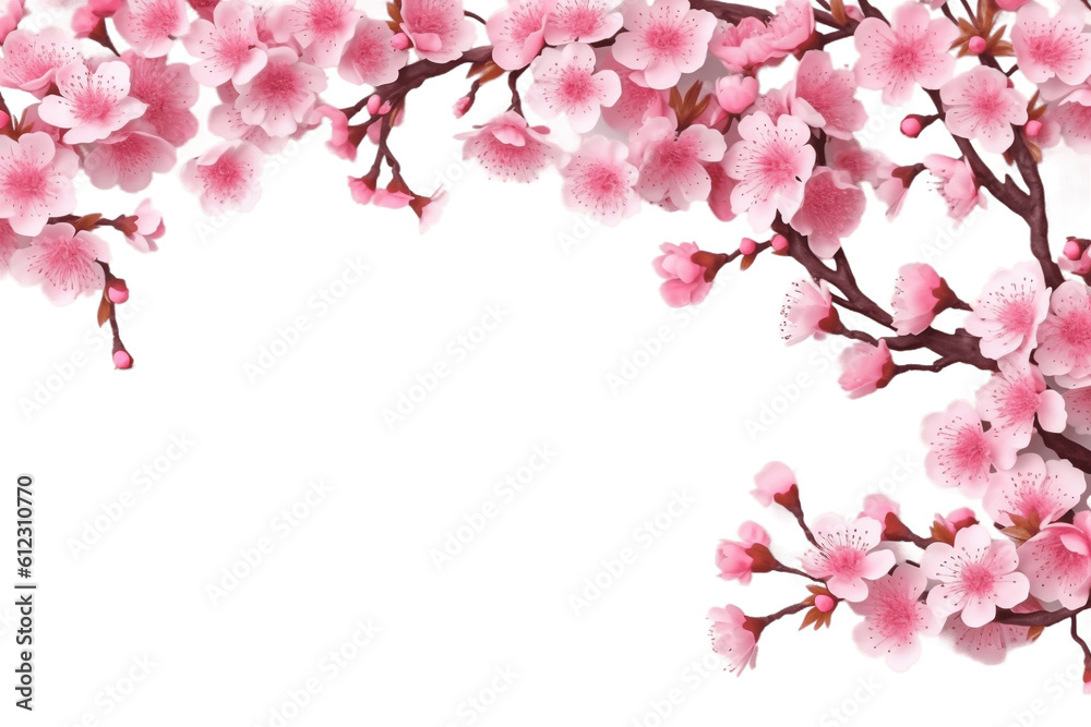 Cherry Blossoms Border: Illustration of Beautiful Spring Flowers, Generative AI