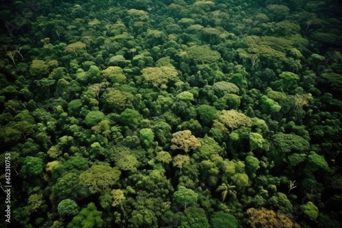 Aerial view of amazonian green forest. the rainforest the lung of the earth