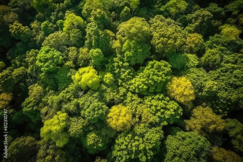 Aerial view of green forest in the rainforest. Nature background. generative AI