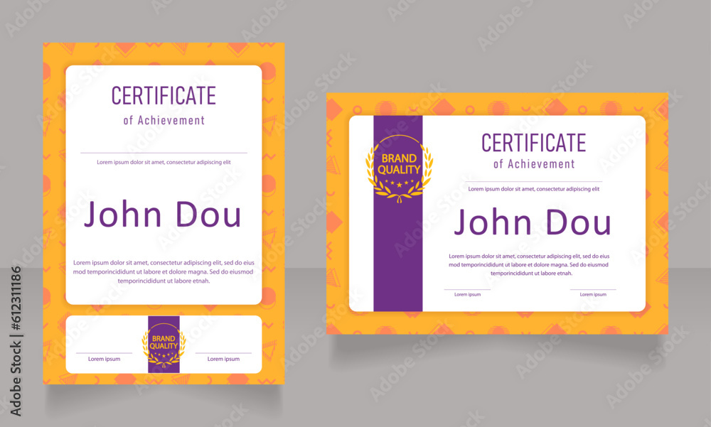 Student certificate design template set. Vector diploma with customized copyspace and borders. Printable document for awards and recognition. Bahnschrift Semi-Light Condensed, Arial Regular fonts used