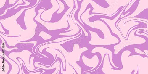 Abstract violet pink psychedelic waves print background. 1970s trippy seamless pattern. Marble acrylic pattern. 