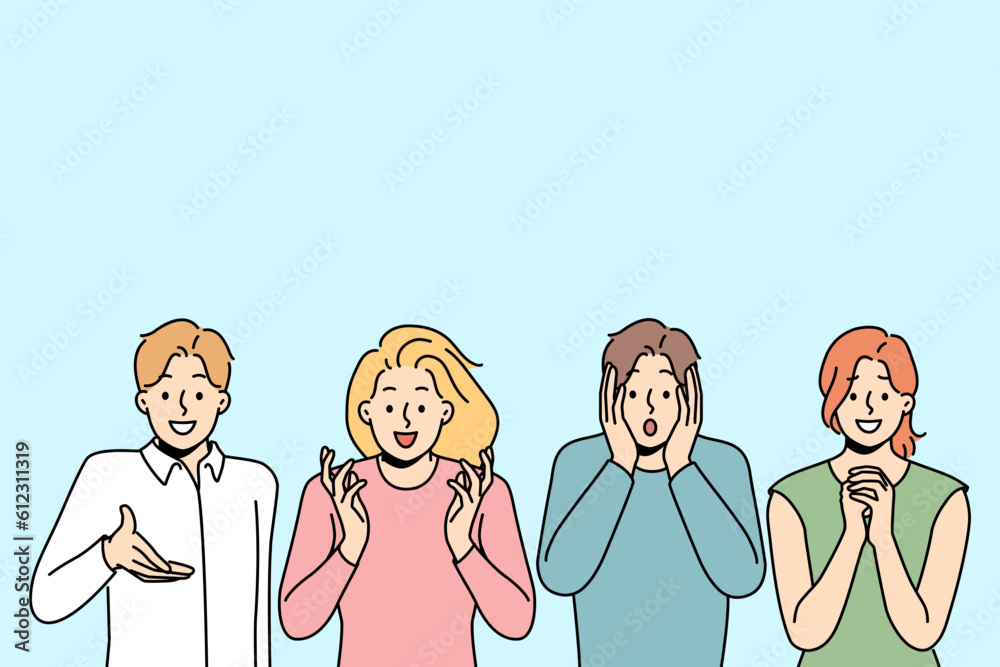 Diverse people showing various emotions. Men and women demonstrate face expressions feeling emotional. Vector illustration. Diverse people showing various emotions. Men and women demonstrate face expressions feeling emotional. Vector illustration.