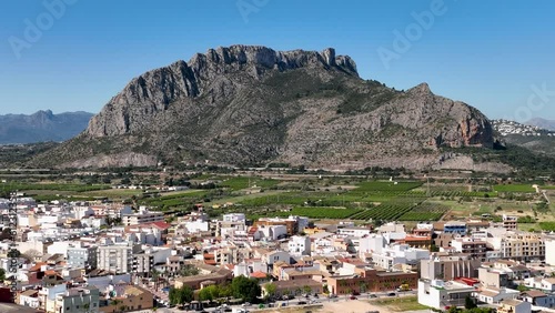 The mountain in the shape of the face of an Indian in Spanish landscape; Cara la Indian, Cim Penya Roja in El Verger photo