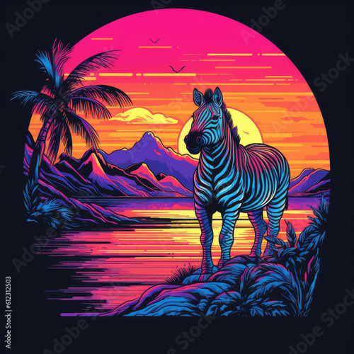 Zebra in neon colors Vapor wave zebra in sunset Neon-themed Smooth-lined