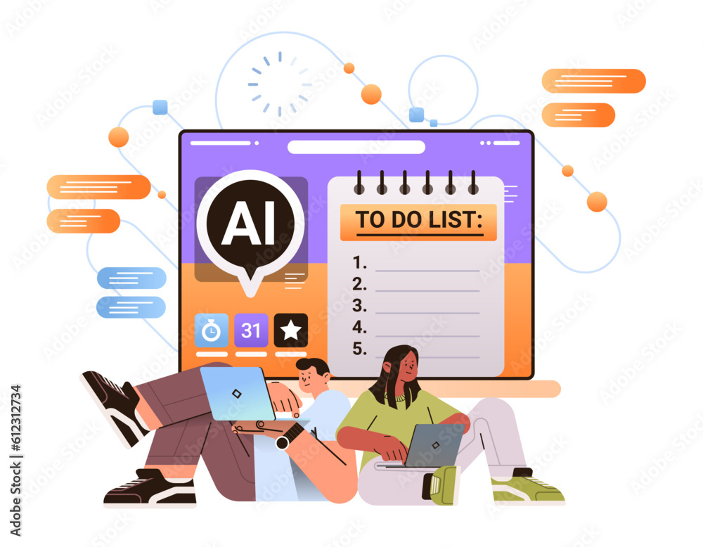 businesspeople completing to-do list in computer app with ai multitasking helper bot personal assistant support for manager task distribution