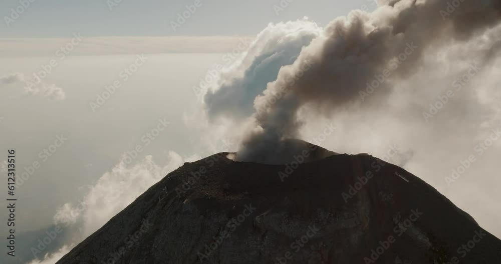 Strong volcanic activity of Fuego volcano in Guatemala. Aerial orbit