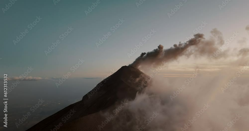 Aerial of Fuego volcano with volcanic activity in Guatemala