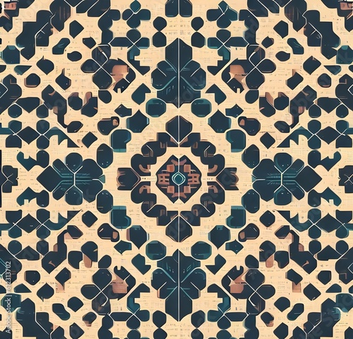 Abstract retro geometric pattern art pattern  carpet background. Generative AI