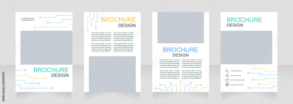 Electric system usage in house blank brochure design. Template set with copy space for text. Premade corporate reports collection. Editable 4 paper pages. Arial, Myriad Pro fonts used