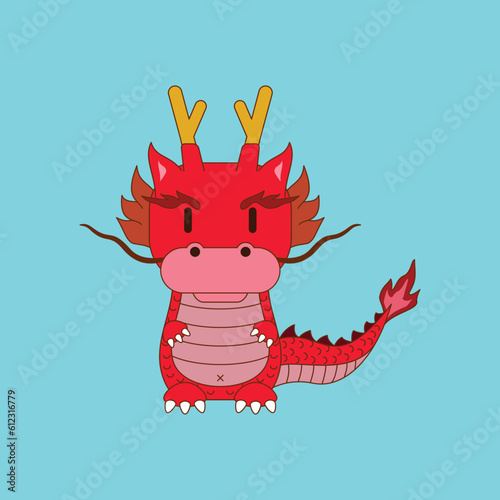 kawaii dragon vector design illustration line art. suitable for t-shirt, mug, sticker, etc. eps