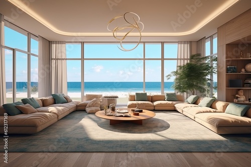 modern living room with the sea view