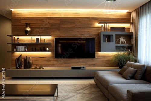 modern living room interior with tv set and sofa