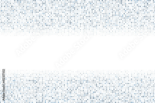 Blue random digital data matrix of binary code numbers isolated on a white background with a copy text space in the middle. Technology, coding, or big data concept. Vector illustration