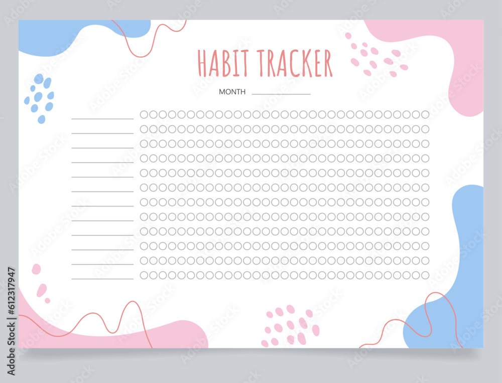 Habit tracker worksheet design template. Blank printable goal setting sheet. Time management sample. Scheduling page for organizing personal tasks. Amatic SC Bold, Oxygen Regular fonts used