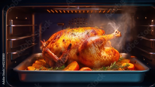 roasted chicken on the oven