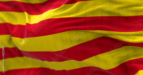 Detail of the Catalonia flag waving in the wind