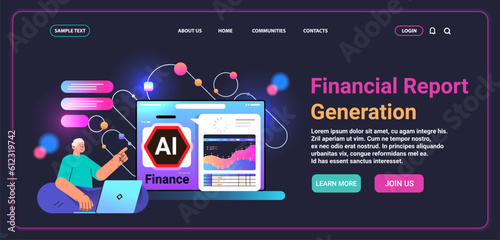 businessman generating financial report with ai helper bot data analyzing artificial intelligence technology concept