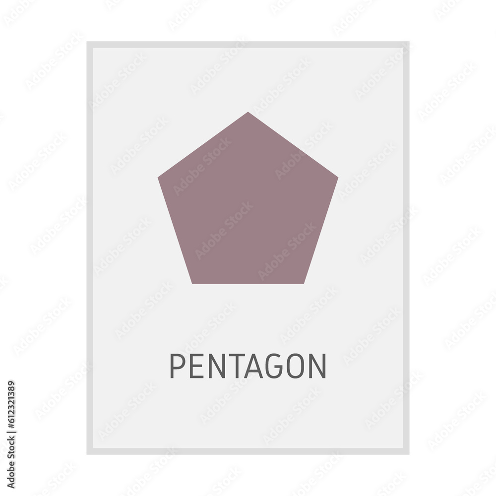 Pentagon geometric shape flash card element symbol for preschool education for kids mathematics learning illustration