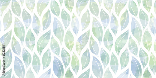 Watercolor leaves seamless vector pattern. Blue leaf background, textured jungle print.