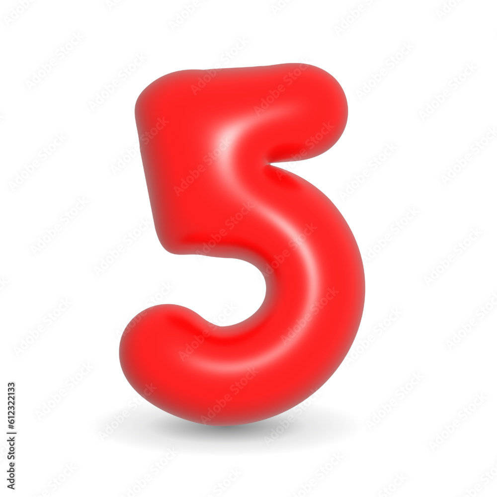 Colorful, lustrous and glossy red balloon number Five. 3d realistic illustration isolated on white background. For Happy Birthday, Birthday cake, Sales. Colorful, lustrous and glossy red balloon number Five. 3d realistic illustration isolated on white background. For Happy Birthday, Birthday cake, Sales.