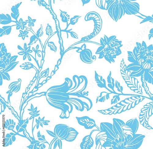 Seamless pattern in the style of chinoiserie. Stamped drawing.