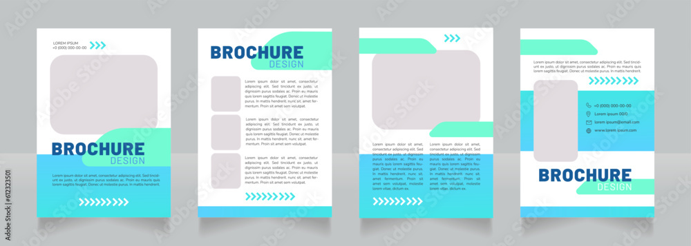 Electric cars blue blank brochure design. Template set with copy space for text. Premade corporate reports collection. Editable 4 paper pages. Barlow Black, Regular, Nunito Light fonts used