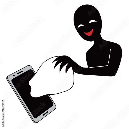 スマホから何かを抜き取るハッカーイメージのイラスト素材