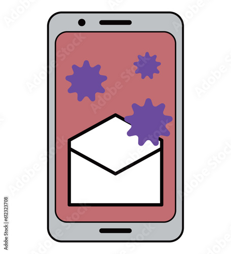 スマホのメールを開封してウイルスに感染するイメージのイラスト素材