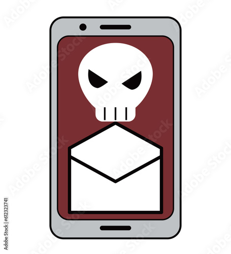 スマホのメールを開封してウイルスに感染するイメージのイラスト素材