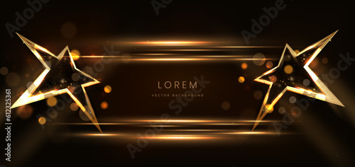 3D golden star with golden on black background with lighting effect and sparkle. Luxury template celebration award design.