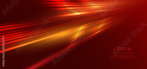 Abstract technology futuristic glowing red light lines with speed motion blur effect on red background.