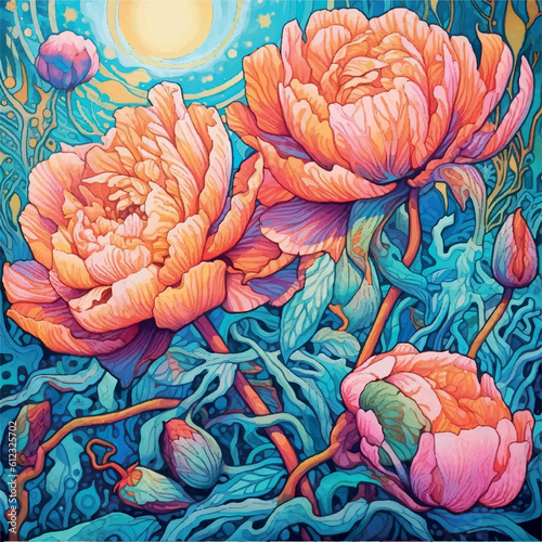 flower psychedelic peony illustration image