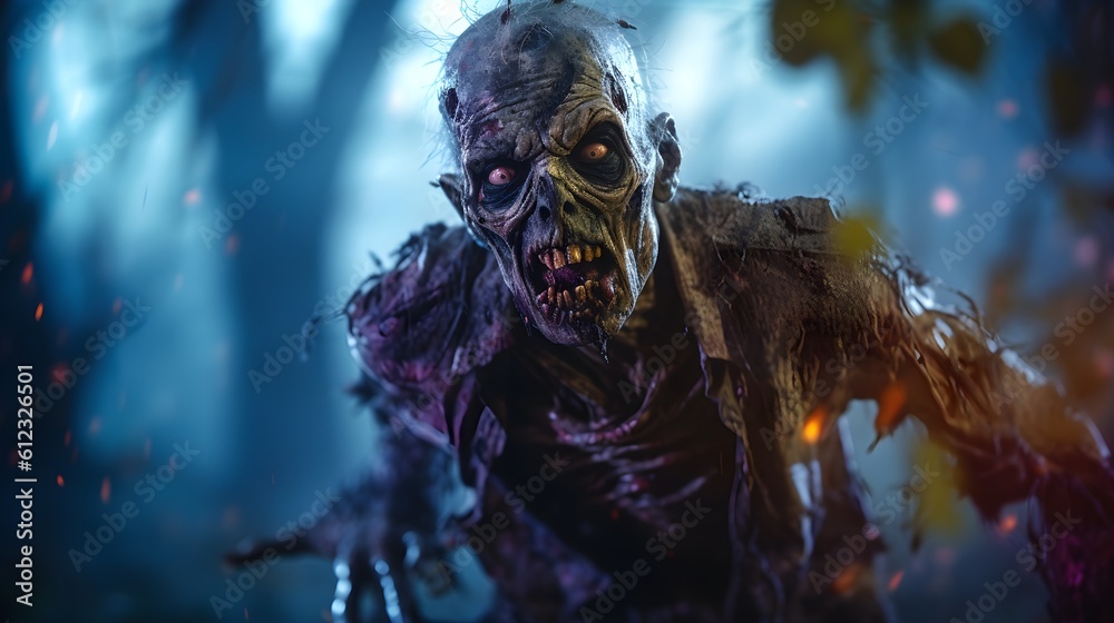  Portrait of a Scary Zombie - Generative AI - obrazy, fototapety, plakaty 