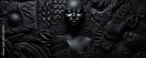 Black woman portrait on black background Generative AI