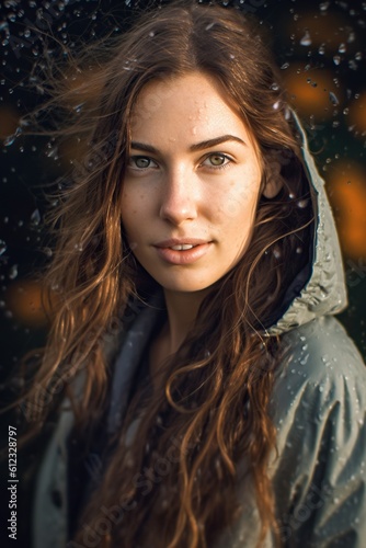 A beautiful girl with long hair under the rain.notice for moderator, this is AI generated image. 