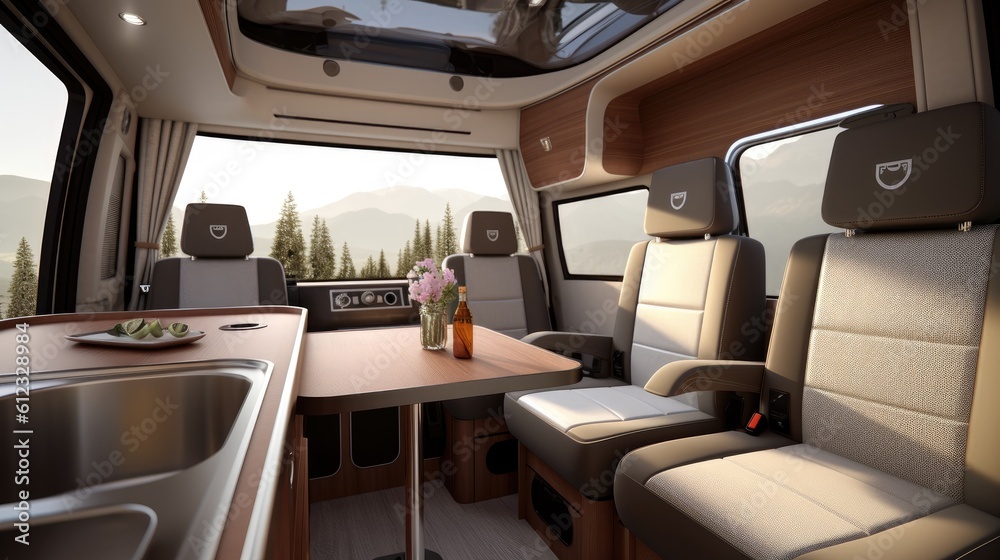 Modern Camper Van interior. Generative AI