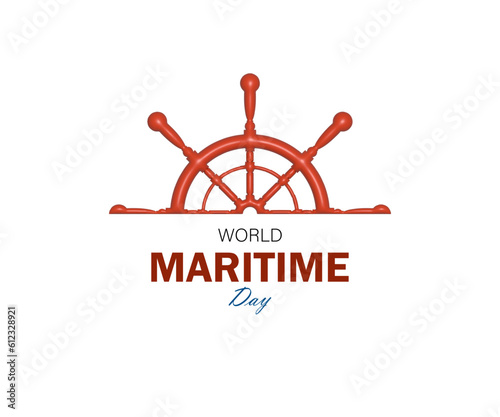 Fotografia World Maritime Day with Wheel or Steering Symbol in sea line.