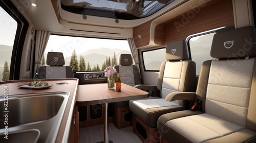 Modern Camper Van interior. Generative AI