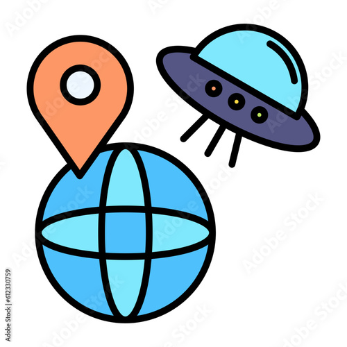 UFO Earth Line Color Icon