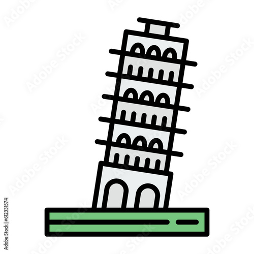 Pisa Tower Line Color Icon