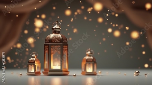 Islamic background with lanterns. Lights. Generative ai.