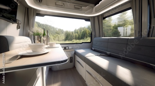 Modern Camper Van interior. Generative AI