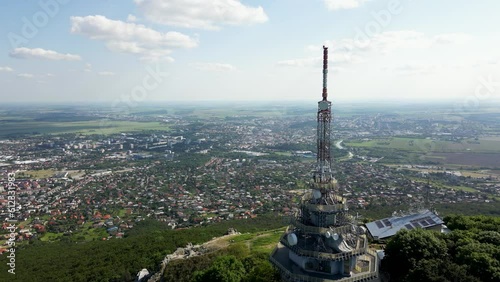 High angle view of Nitra city and Pyramid Radio tower, travel Slovakia, 4k photo