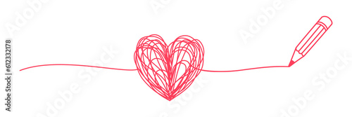 Heart hand drawn with a line and pencil, tangled grungy scribble png clipart