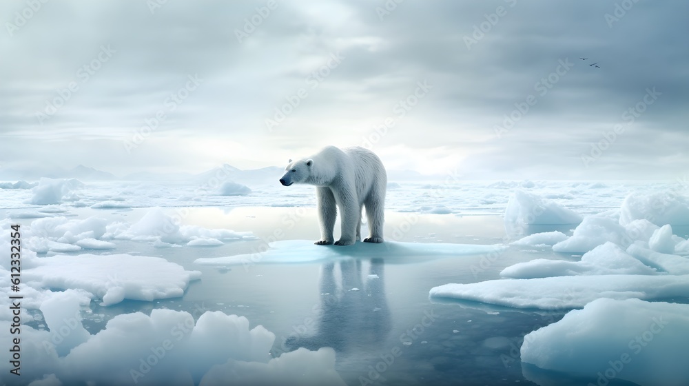 Polar Bear Standing on Melting Ice Cap, A Symbol of Climate Change ...
