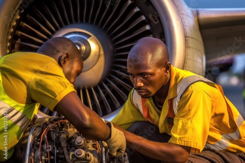 Team of engineers working at maintenance building Be an aircraft engineer at an airport Generated with AI
