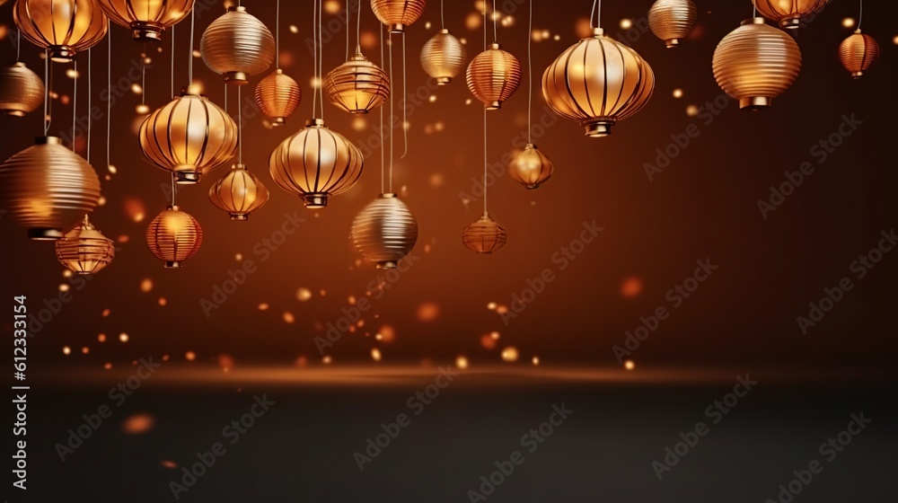 Obraz premium Islamic background with lanterns. Lights. Generative ai.
