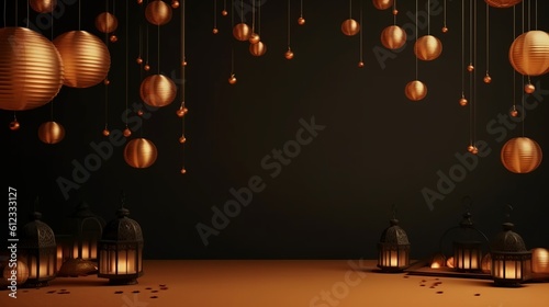 Islamic background with lanterns. Lights. Generative ai. © joseduardo