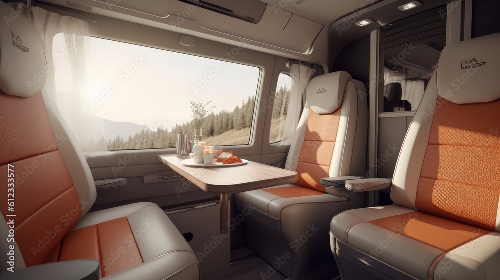 Modern Camper Van interior. Generative AI Modern Camper Van interior. Generative AI